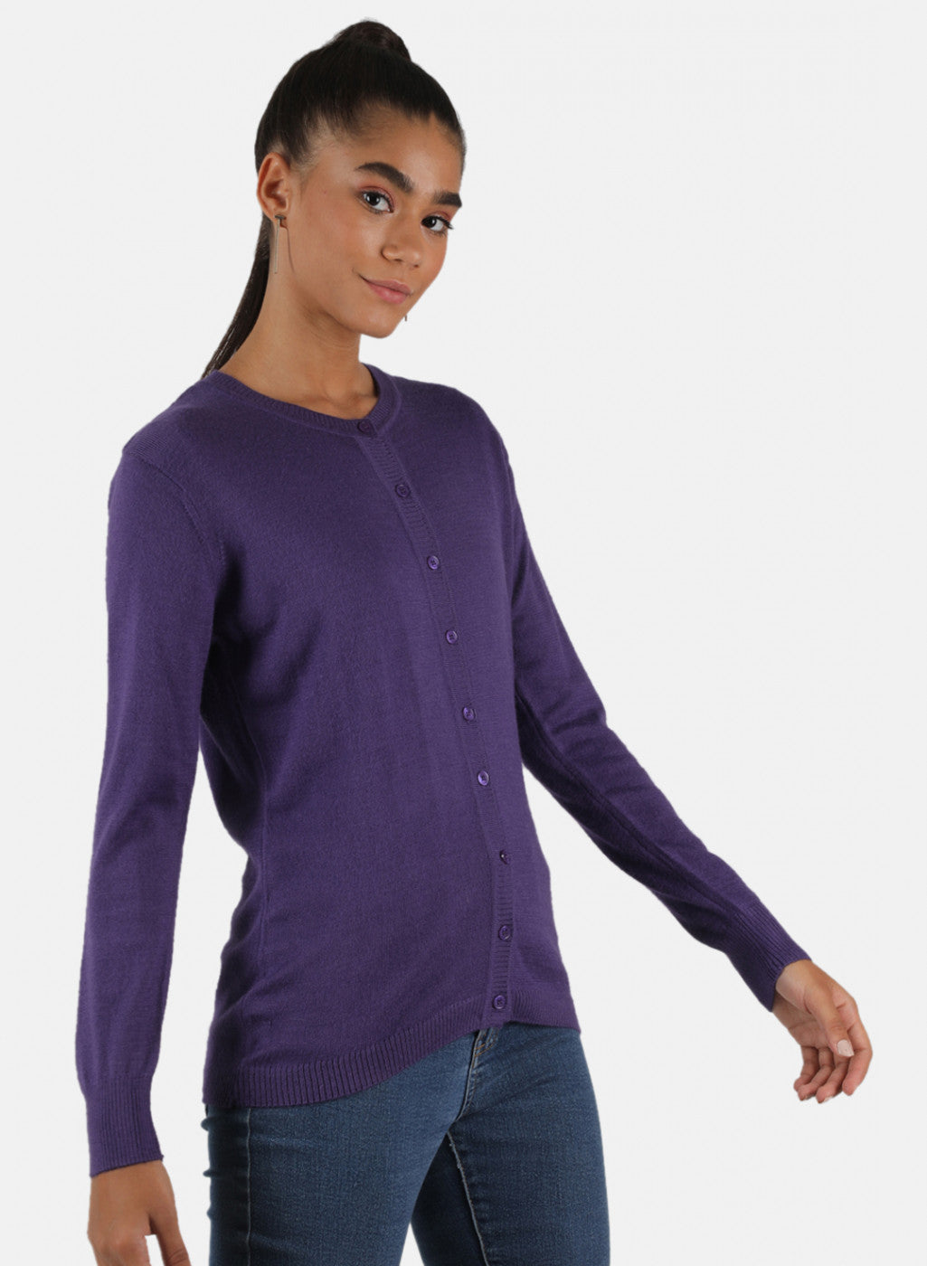 Women Purple Solid Cardigan