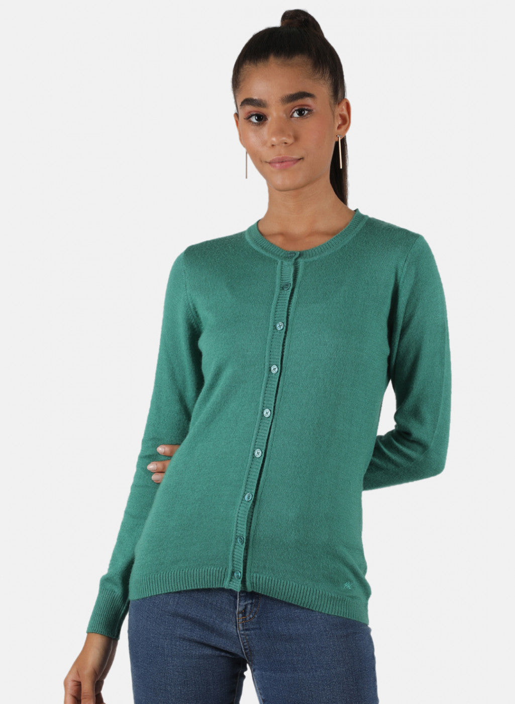Women Green Solid Cardigan