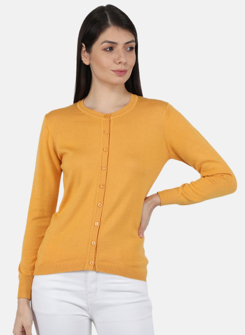 Women Yellow Solid Cardigan