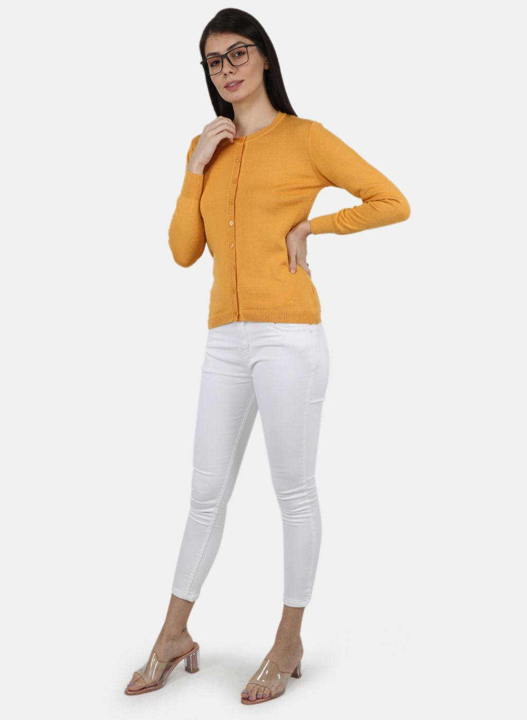 Women Yellow Solid Cardigan