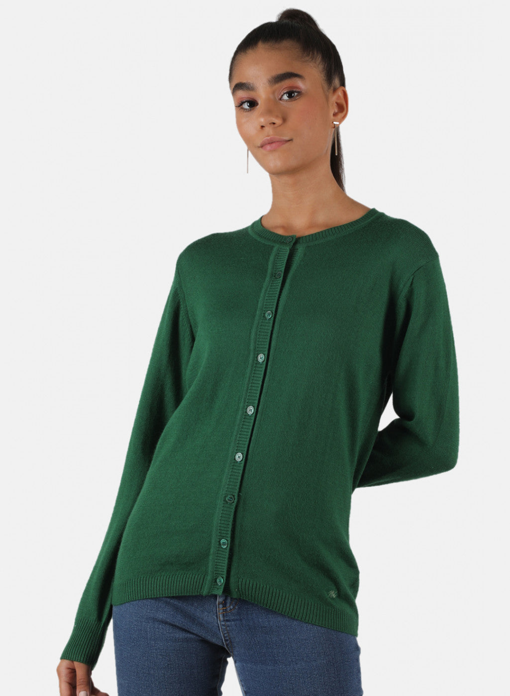 Women Green Solid Cardigan