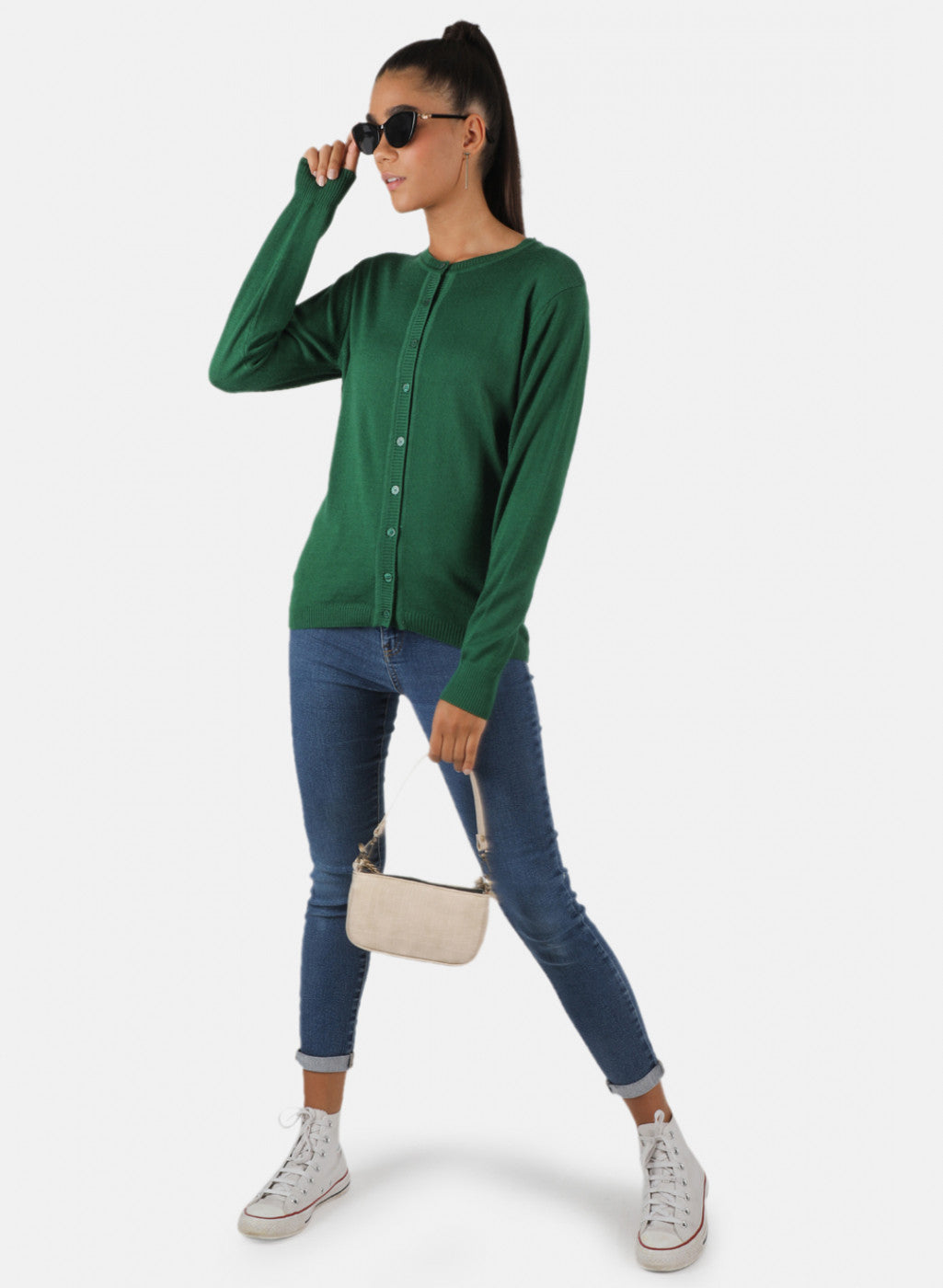 Women Green Solid Cardigan