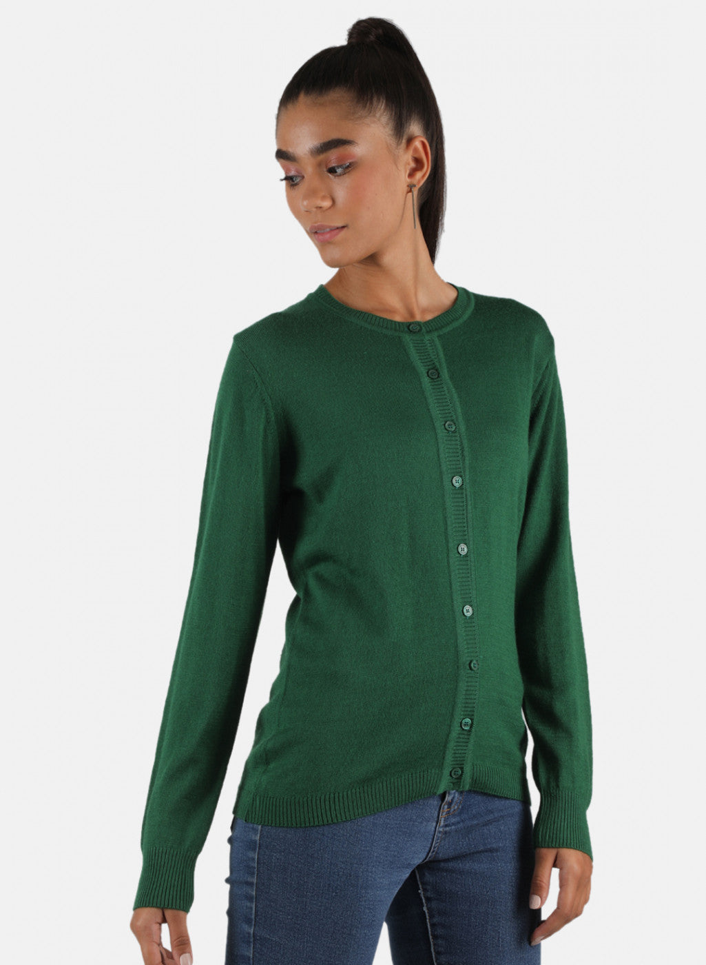 Women Green Solid Cardigan