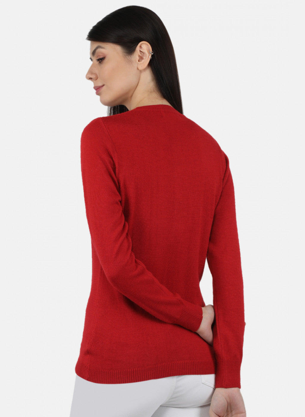 Women Red Solid Cardigan