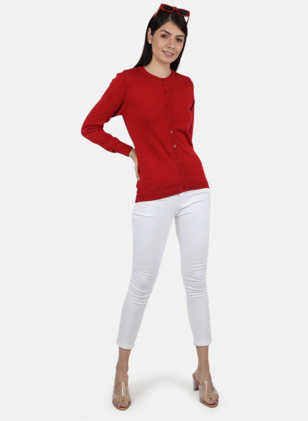 Women Red Solid Cardigan