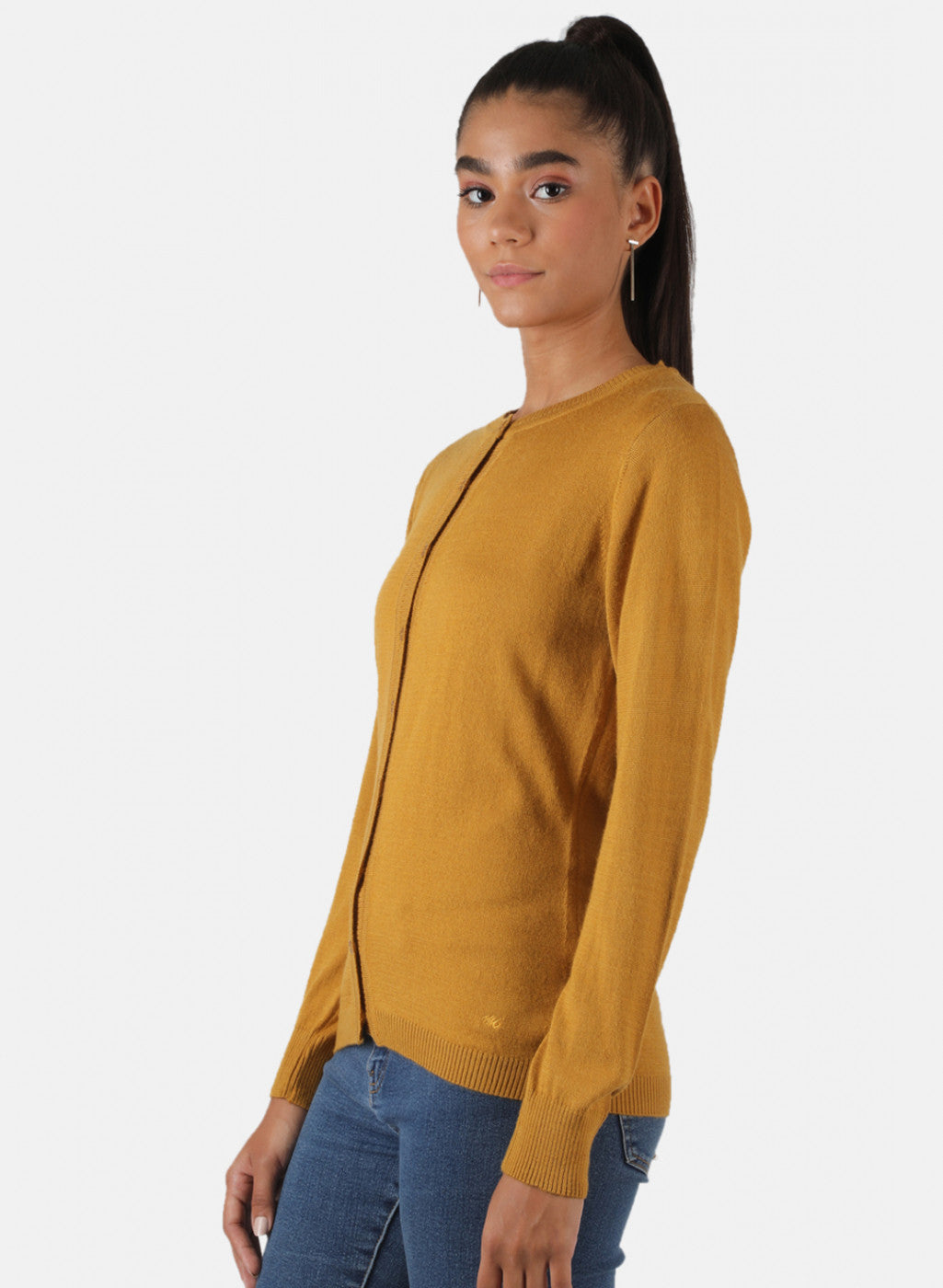 Women Mustard Solid Cardigan