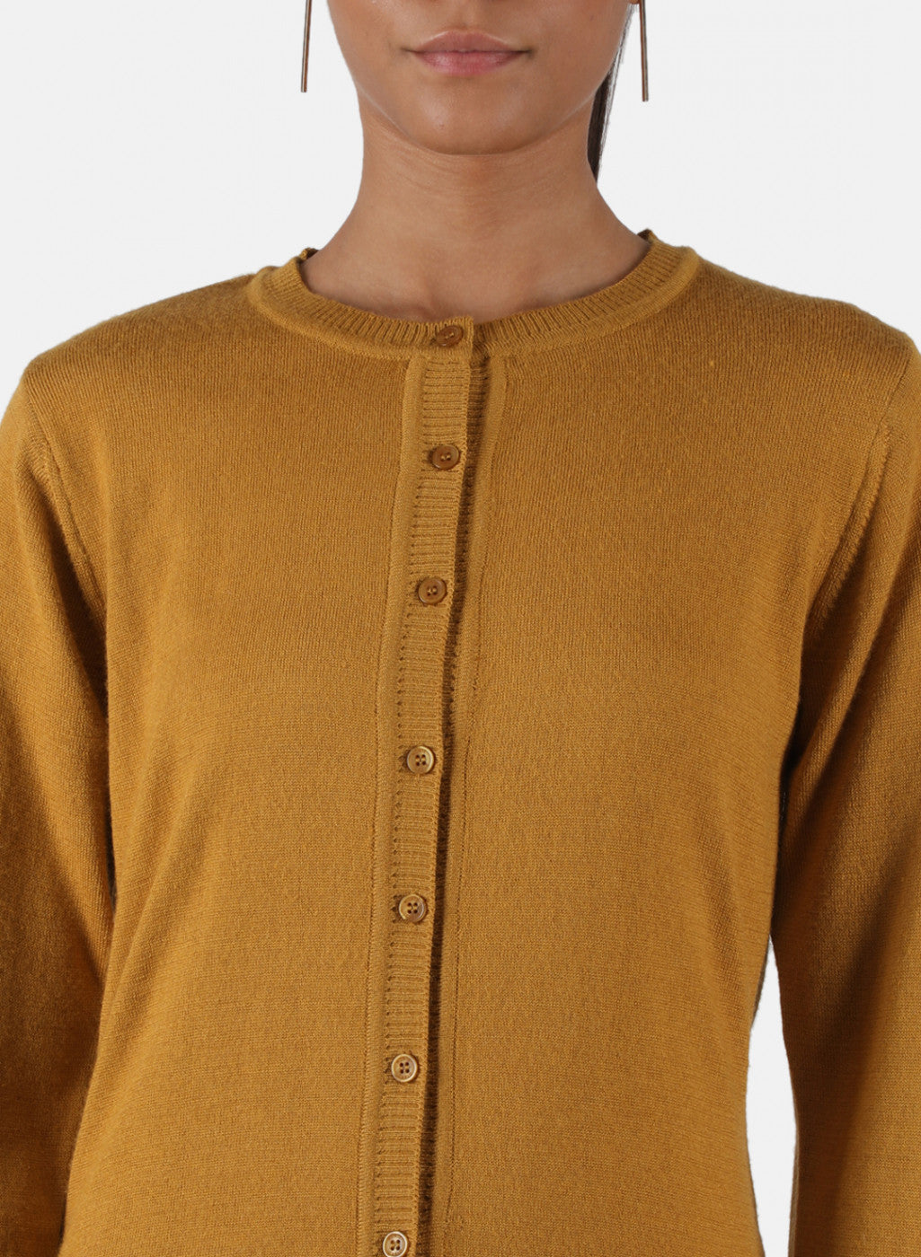 Women Mustard Solid Cardigan
