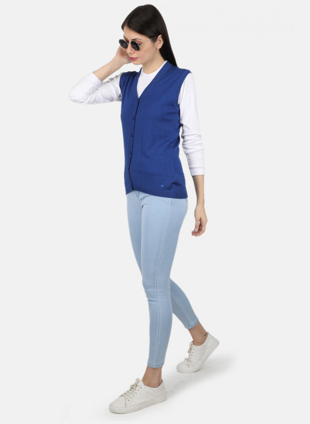 Women Blue Solid Cardigan