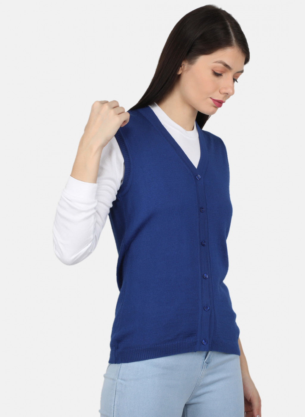 Women Blue Solid Cardigan