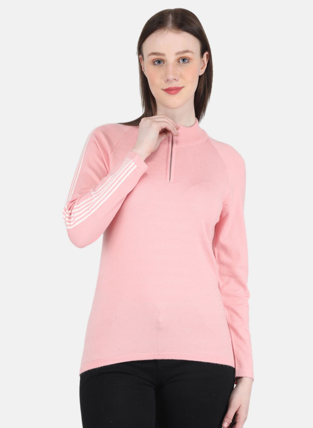 Women Pink Self Design Pullover