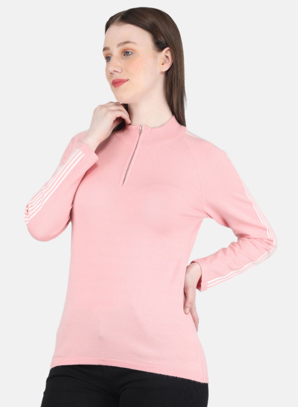 Women Pink Self Design Pullover