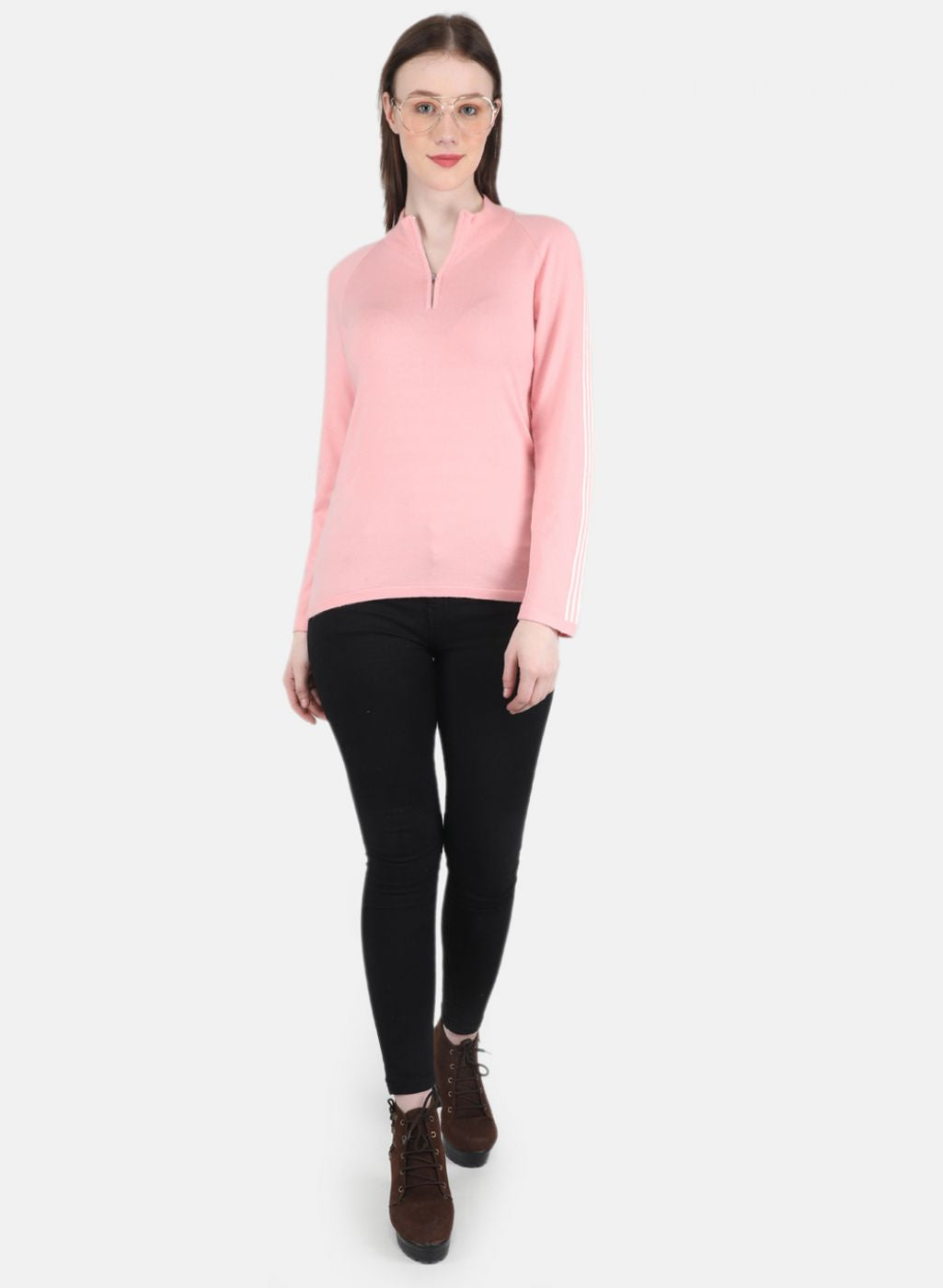 Women Pink Self Design Pullover