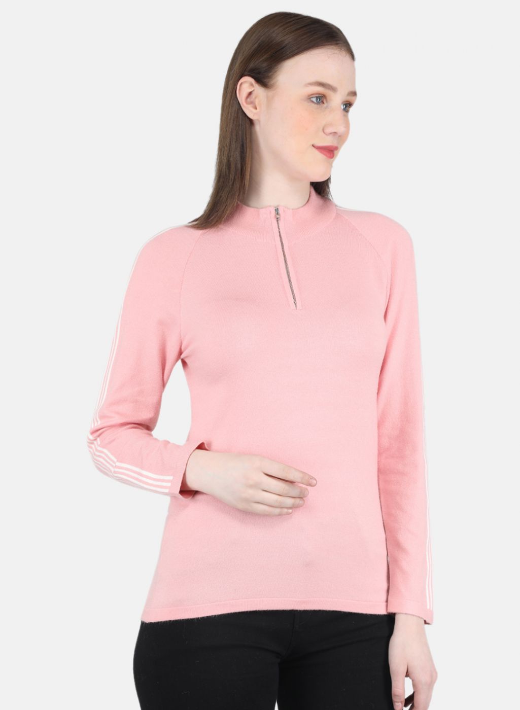 Women Pink Self Design Pullover