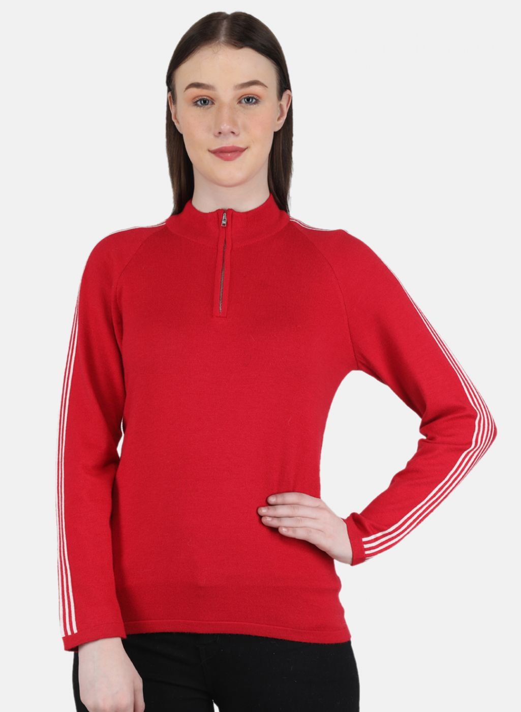 Women Red Self Design Pullover