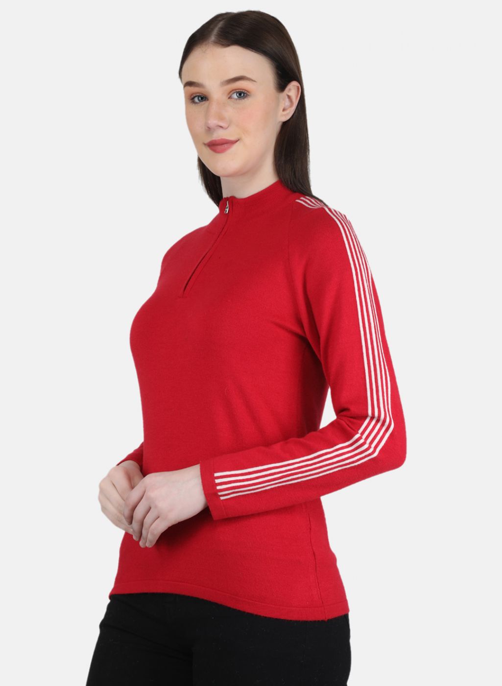 Women Red Self Design Pullover