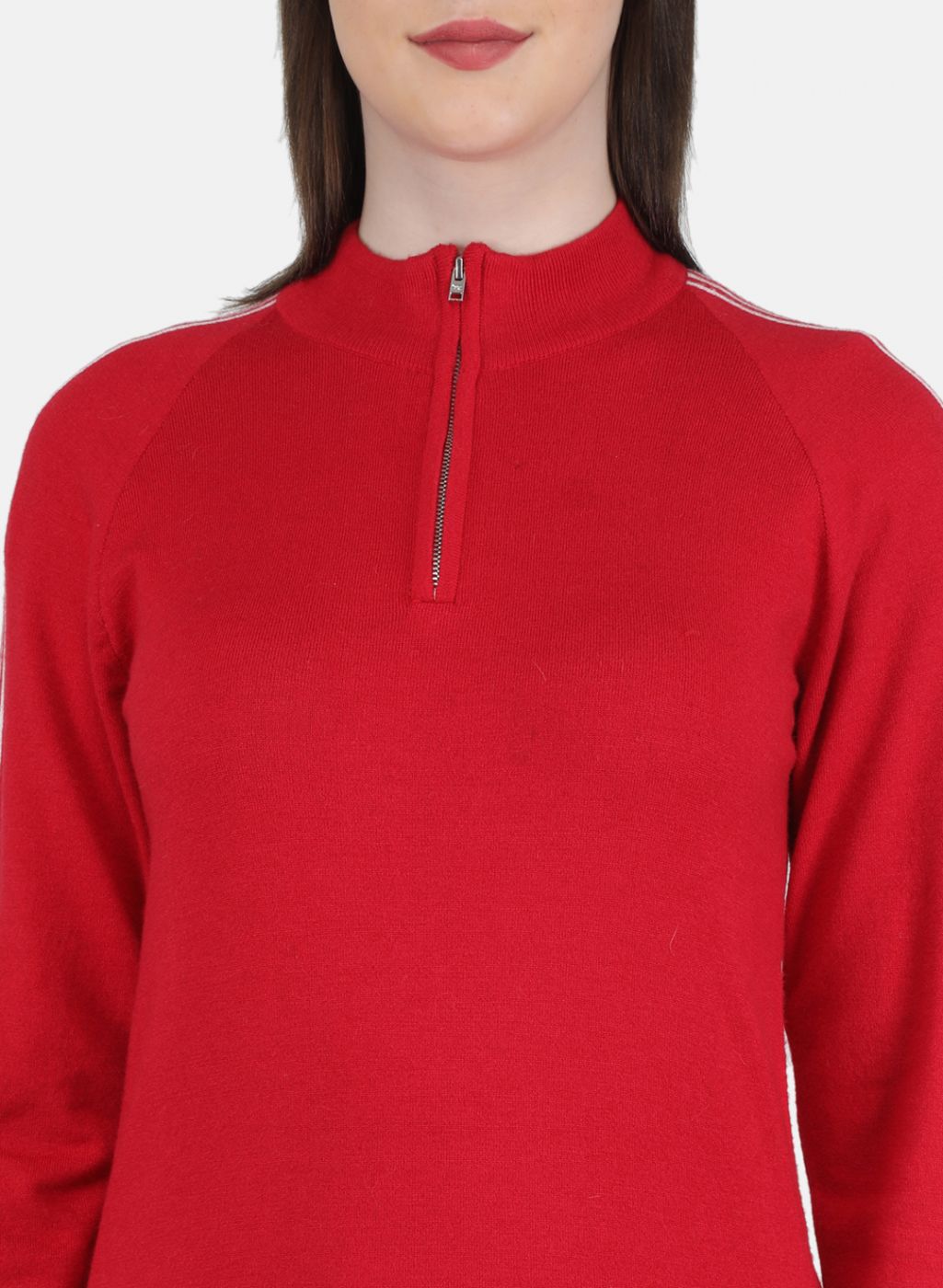 Women Red Self Design Pullover