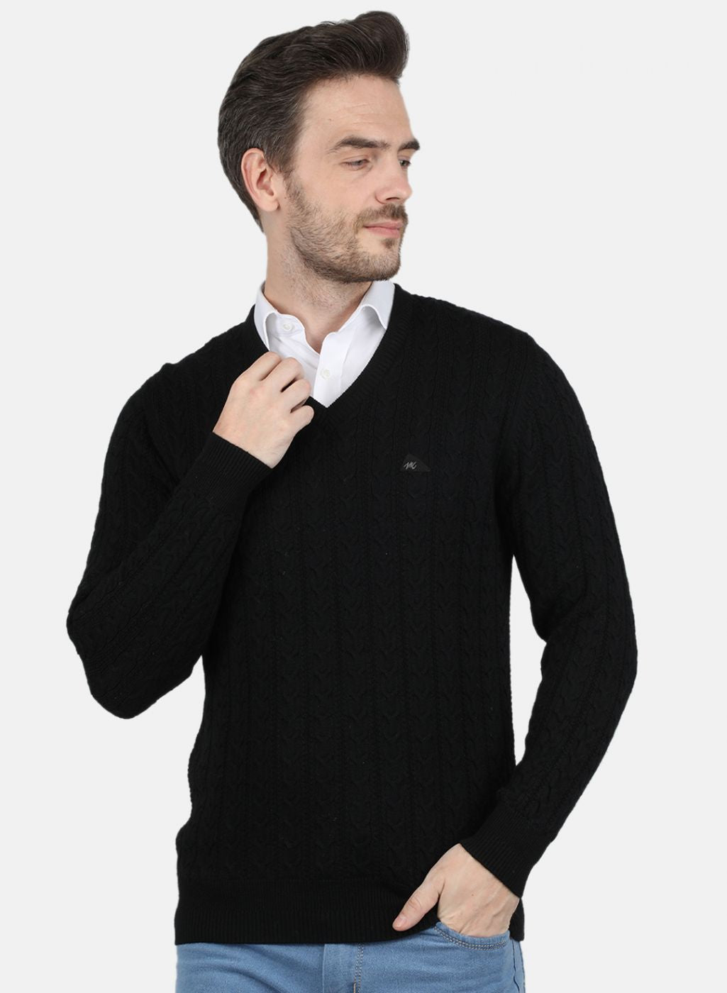 Men Black Self Design Pullover