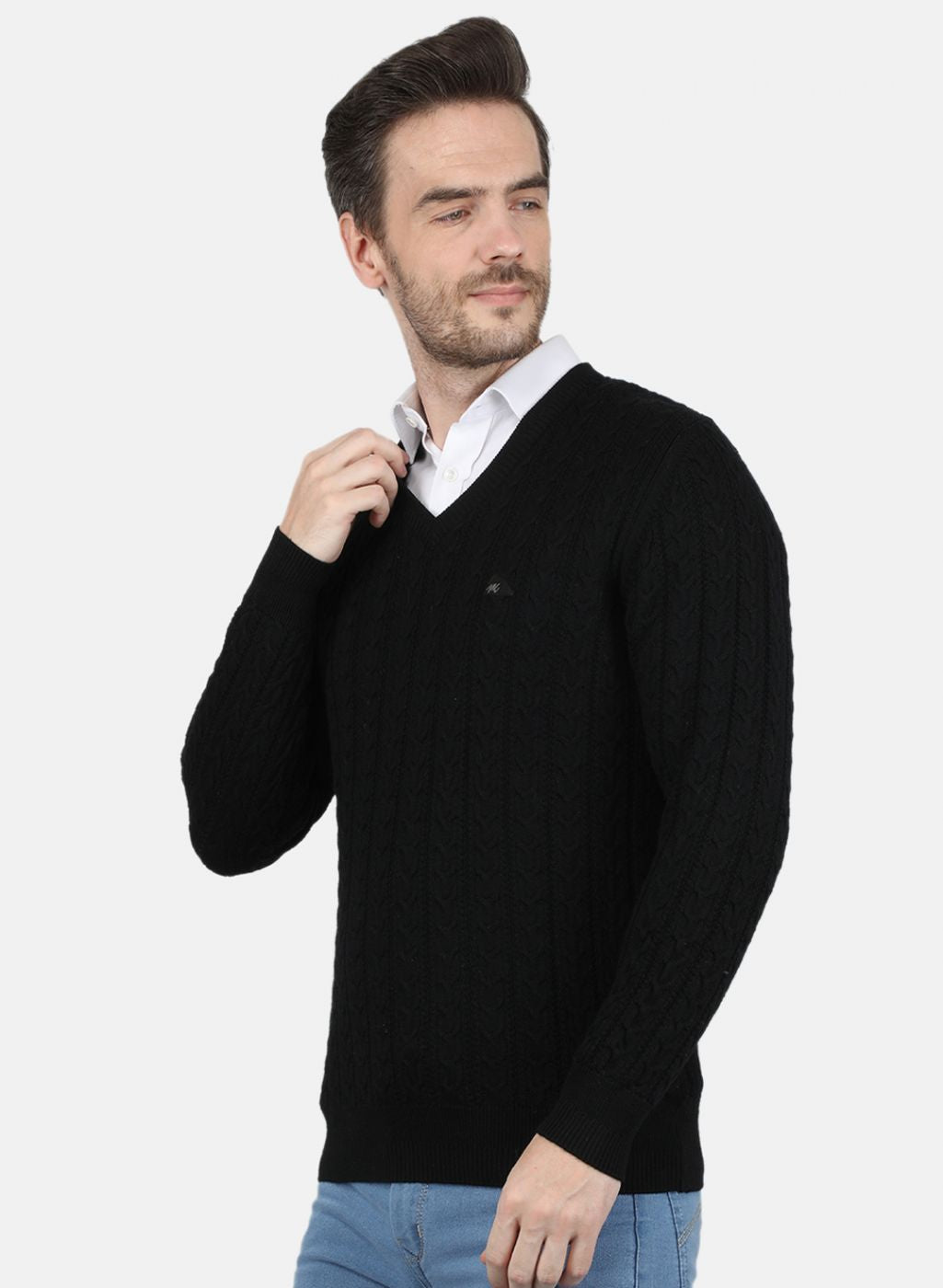 Men Black Self Design Pullover