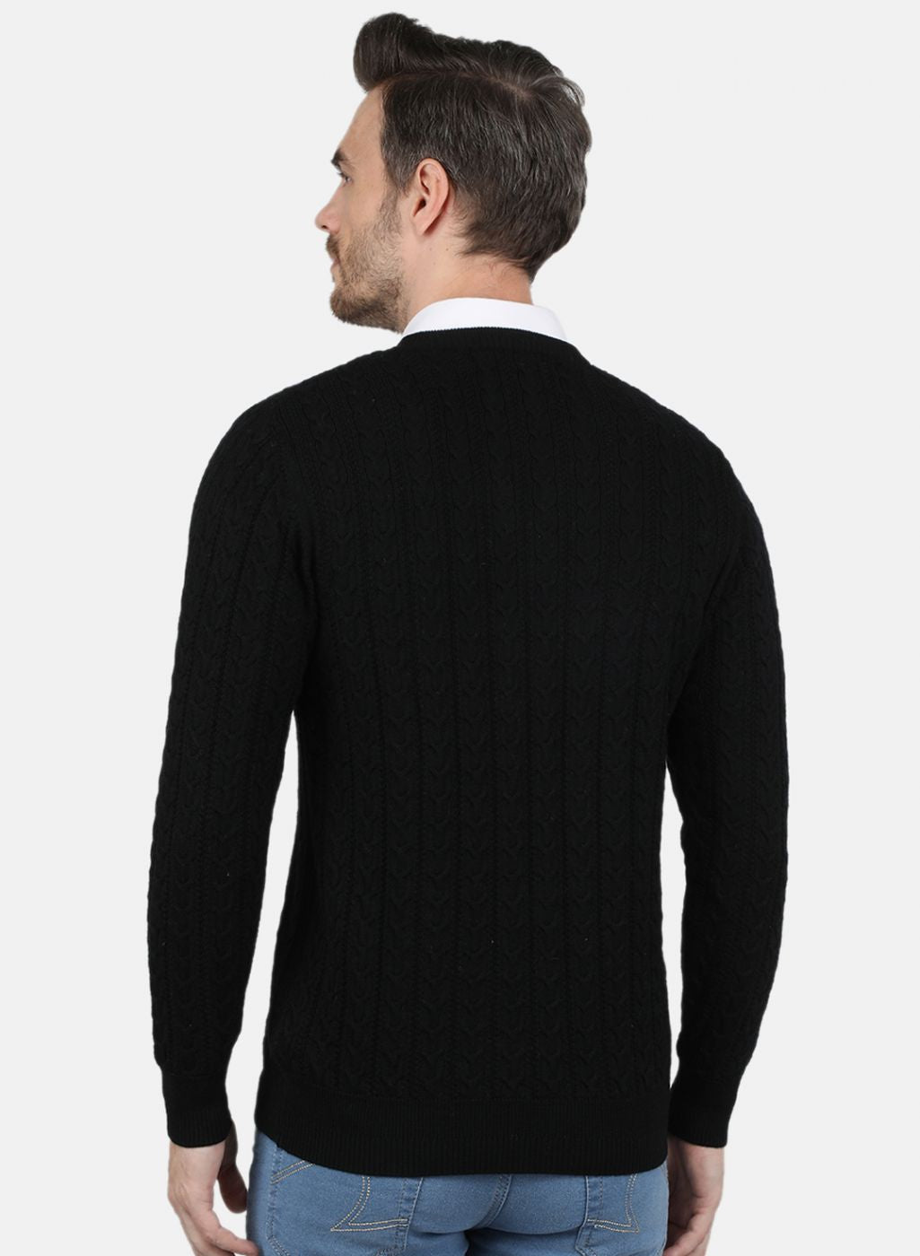 Men Black Self Design Pullover