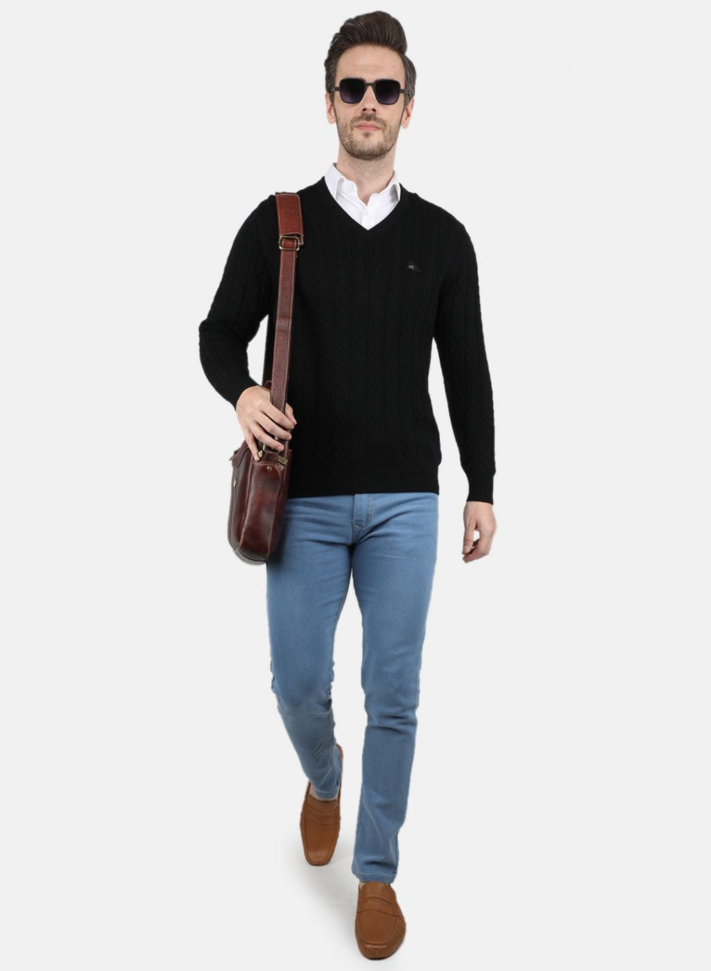 Men Black Self Design Pullover
