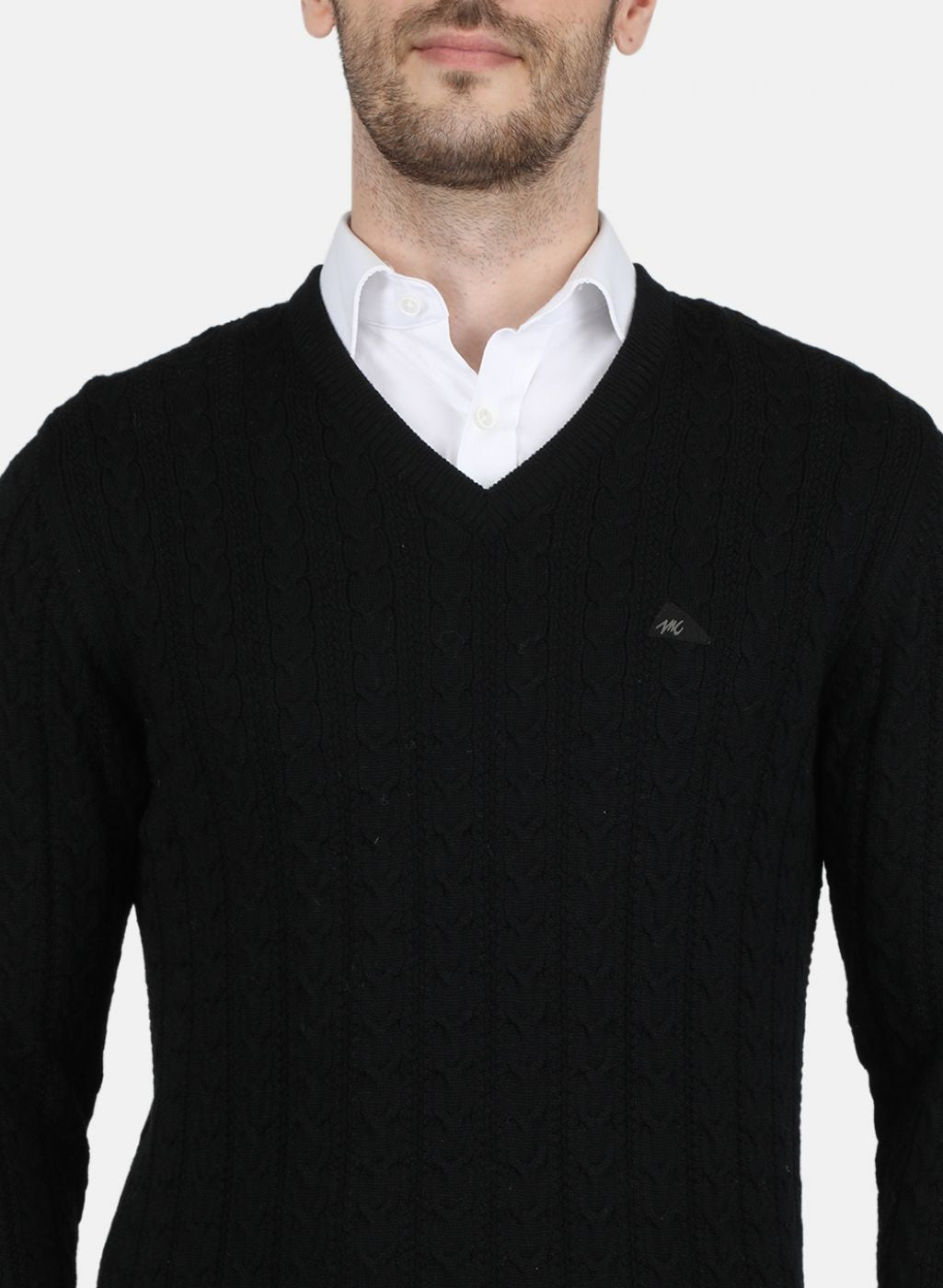 Men Black Self Design Pullover