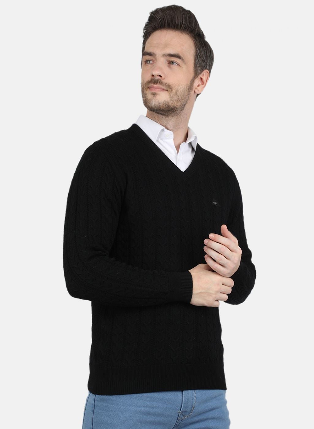 Men Black Self Design Pullover