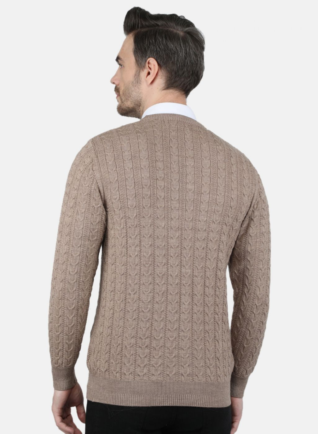 Men Beige Self Design Pullover