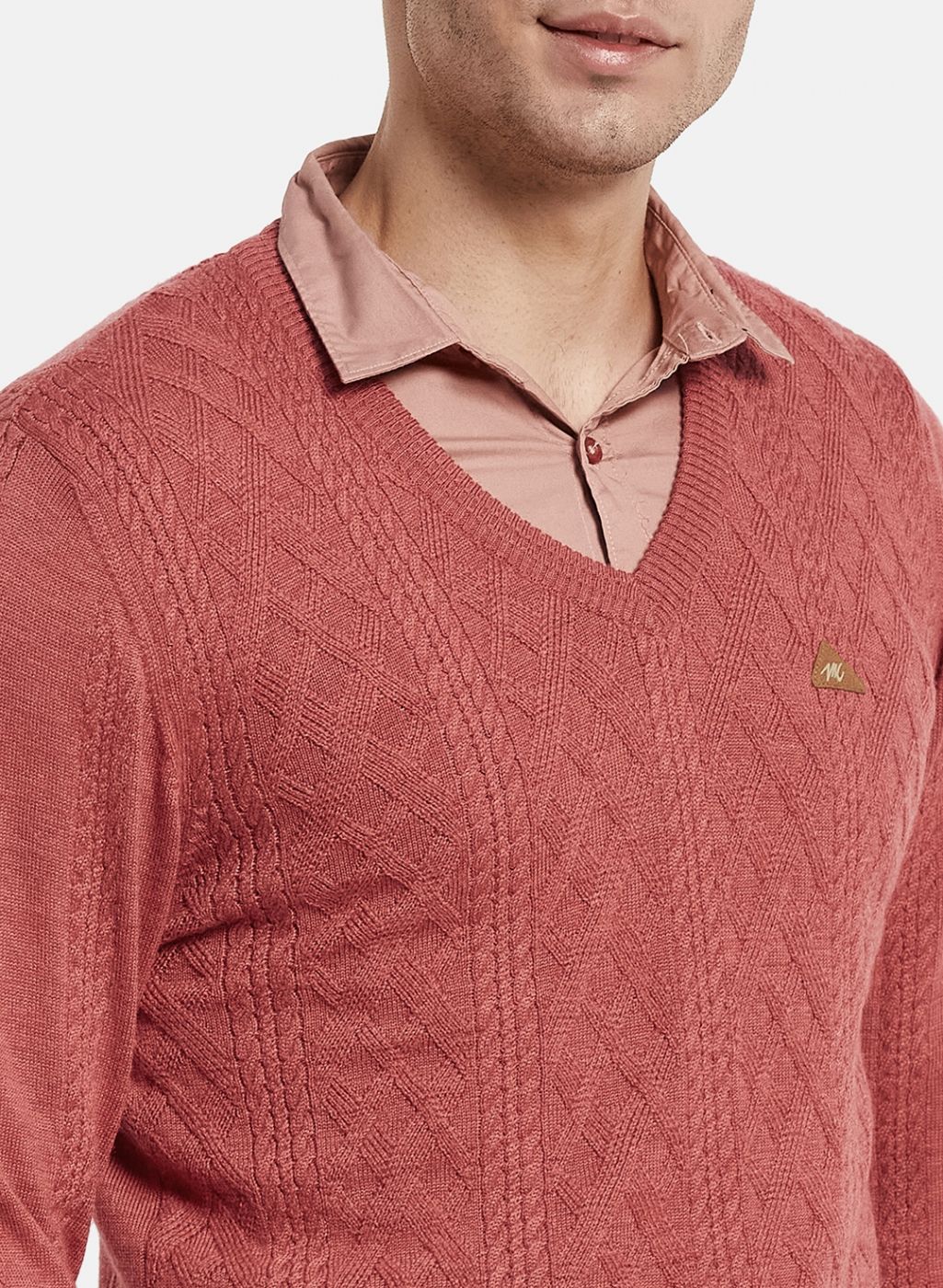 Men Red Self Design Pullover