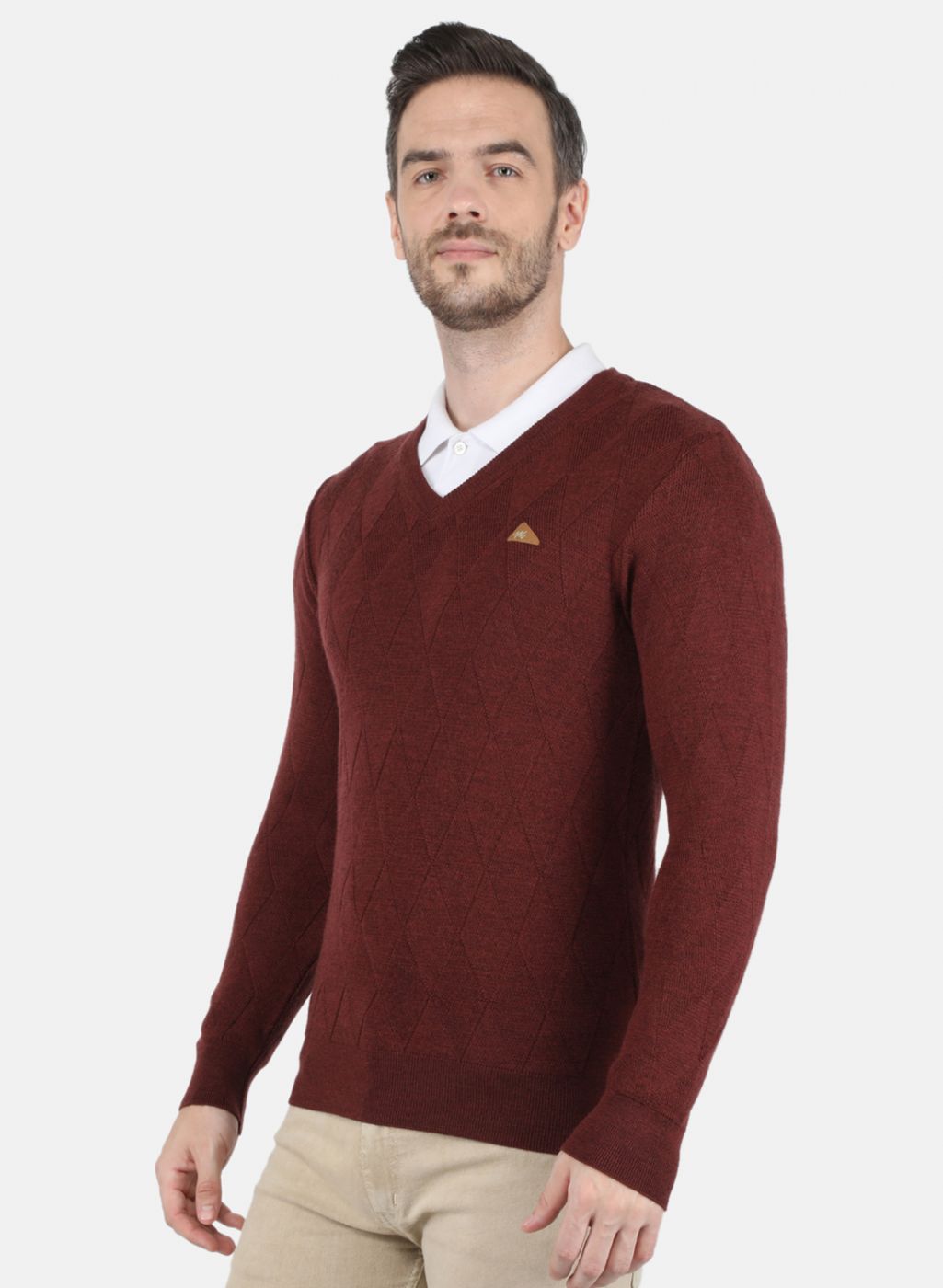 Men Brown Self Design Pullover