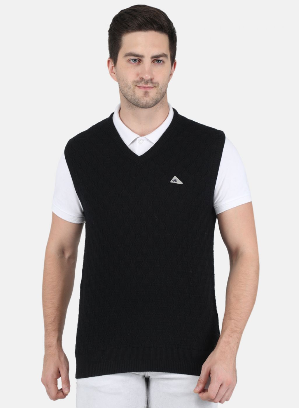 Men Black Self Design Sweater