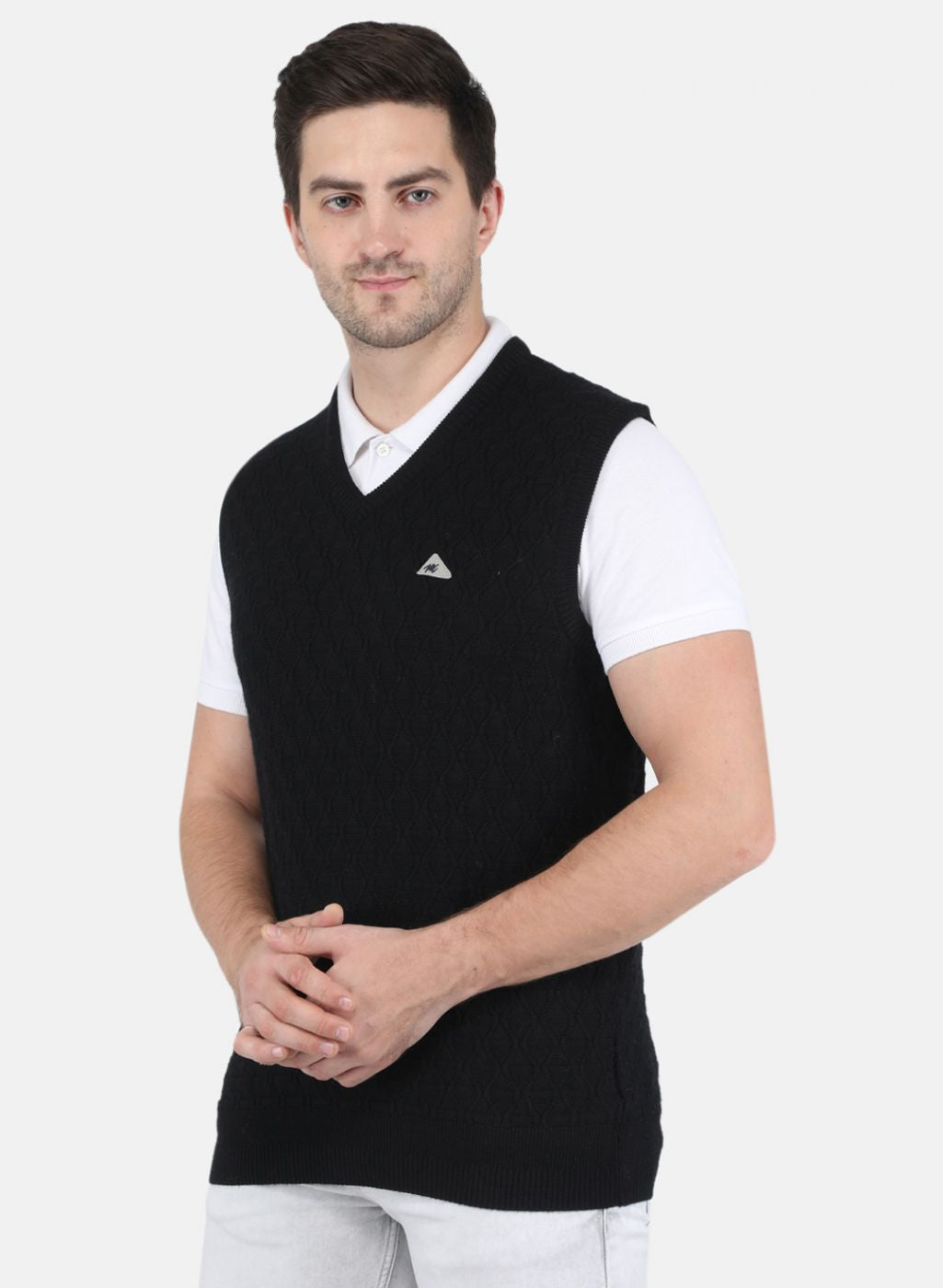 Men Black Self Design Sweater