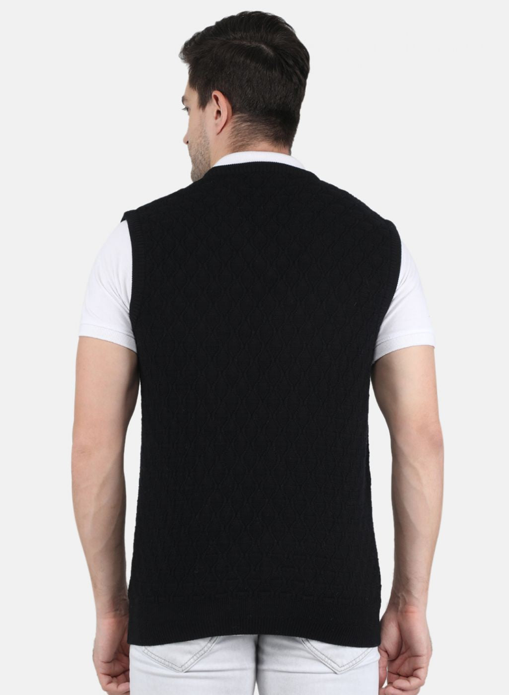 Men Black Self Design Sweater