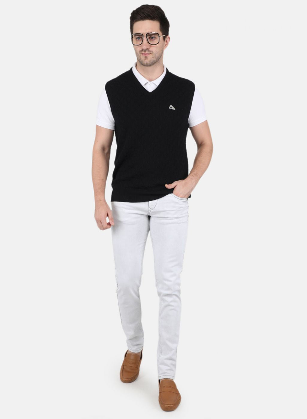 Men Black Self Design Sweater