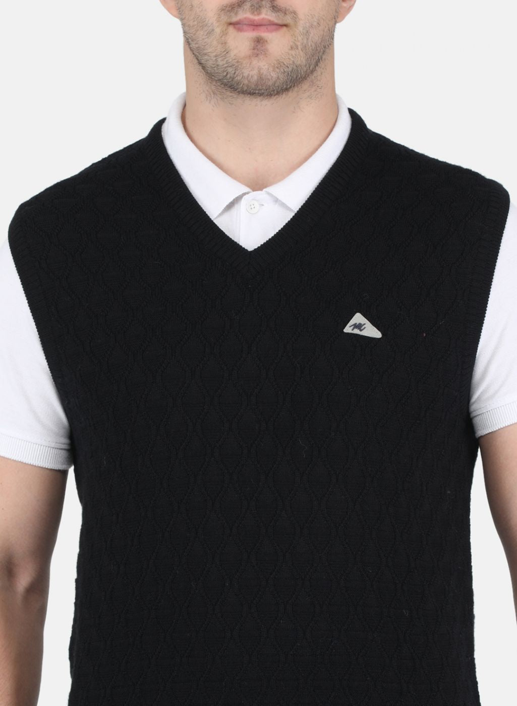 Men Black Self Design Sweater