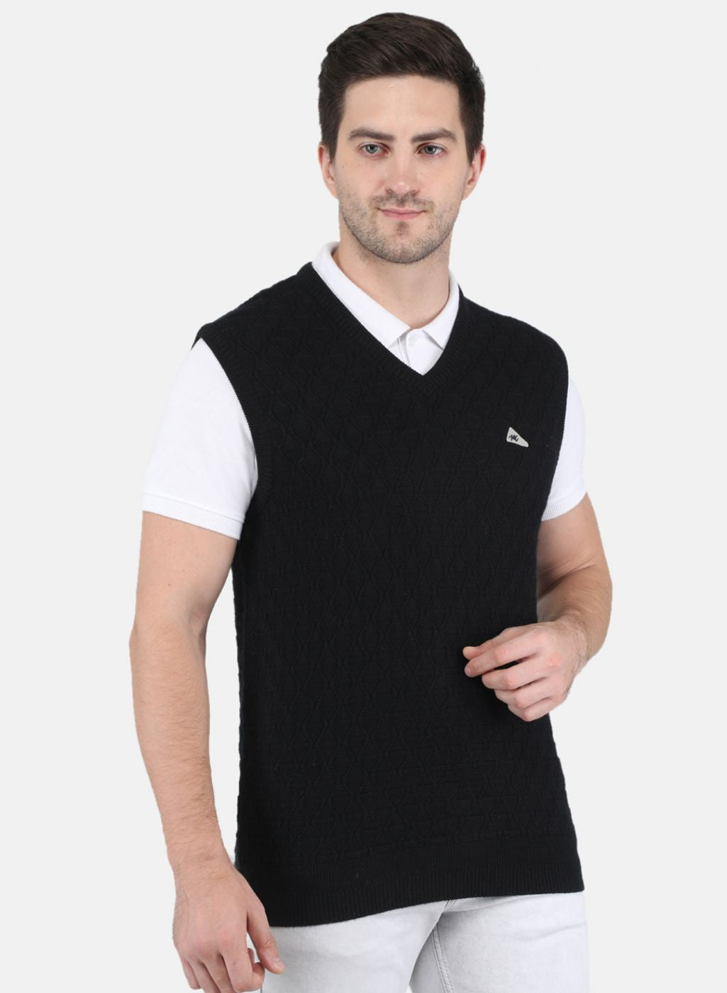 Men Black Self Design Sweater