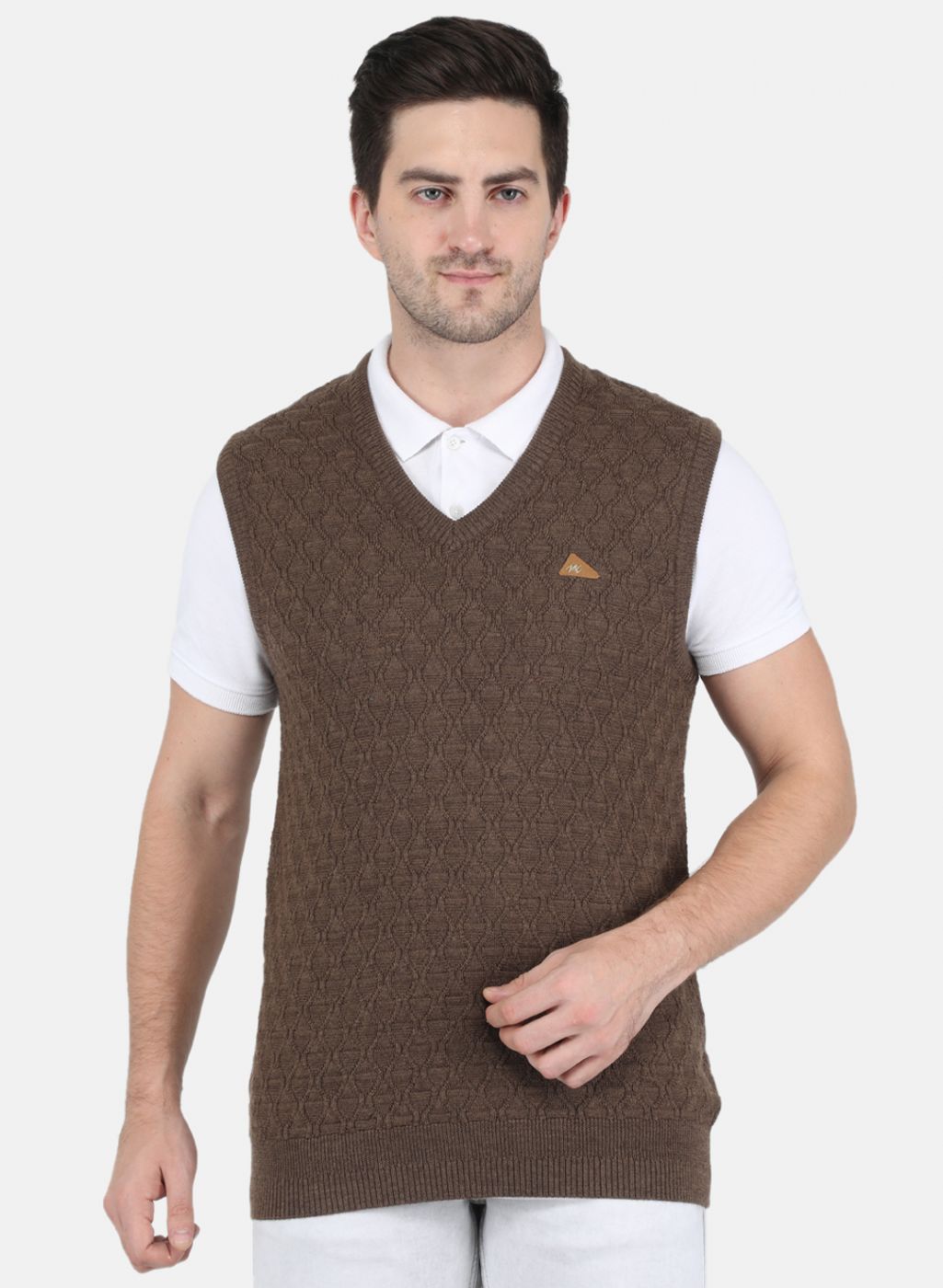 Men Brown Self Design Sweater