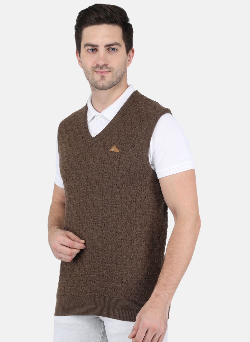 Men Brown Self Design Sweater
