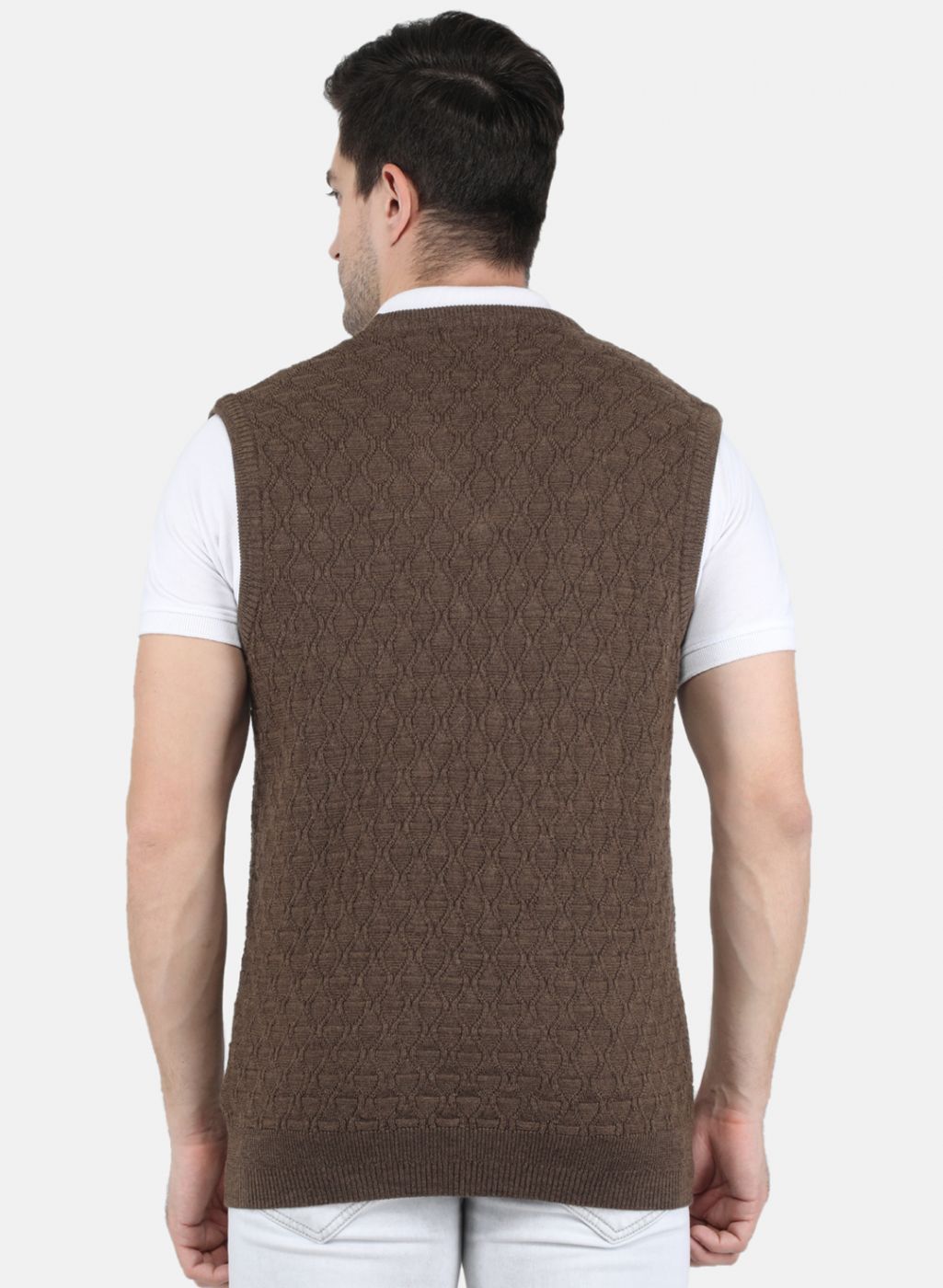 Men Brown Self Design Sweater