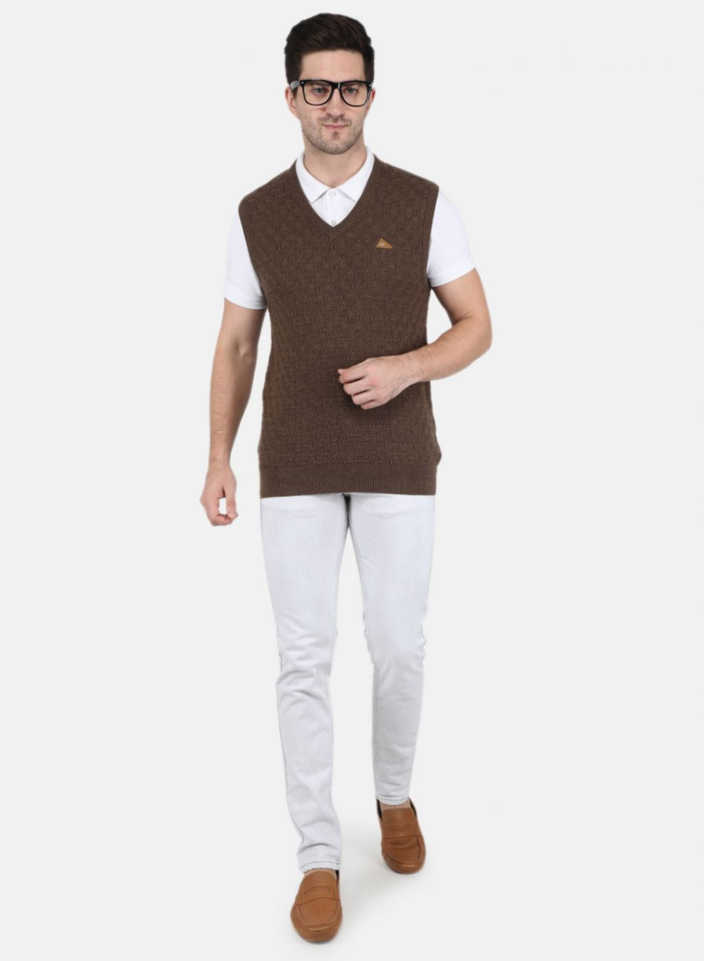 Men Brown Self Design Sweater