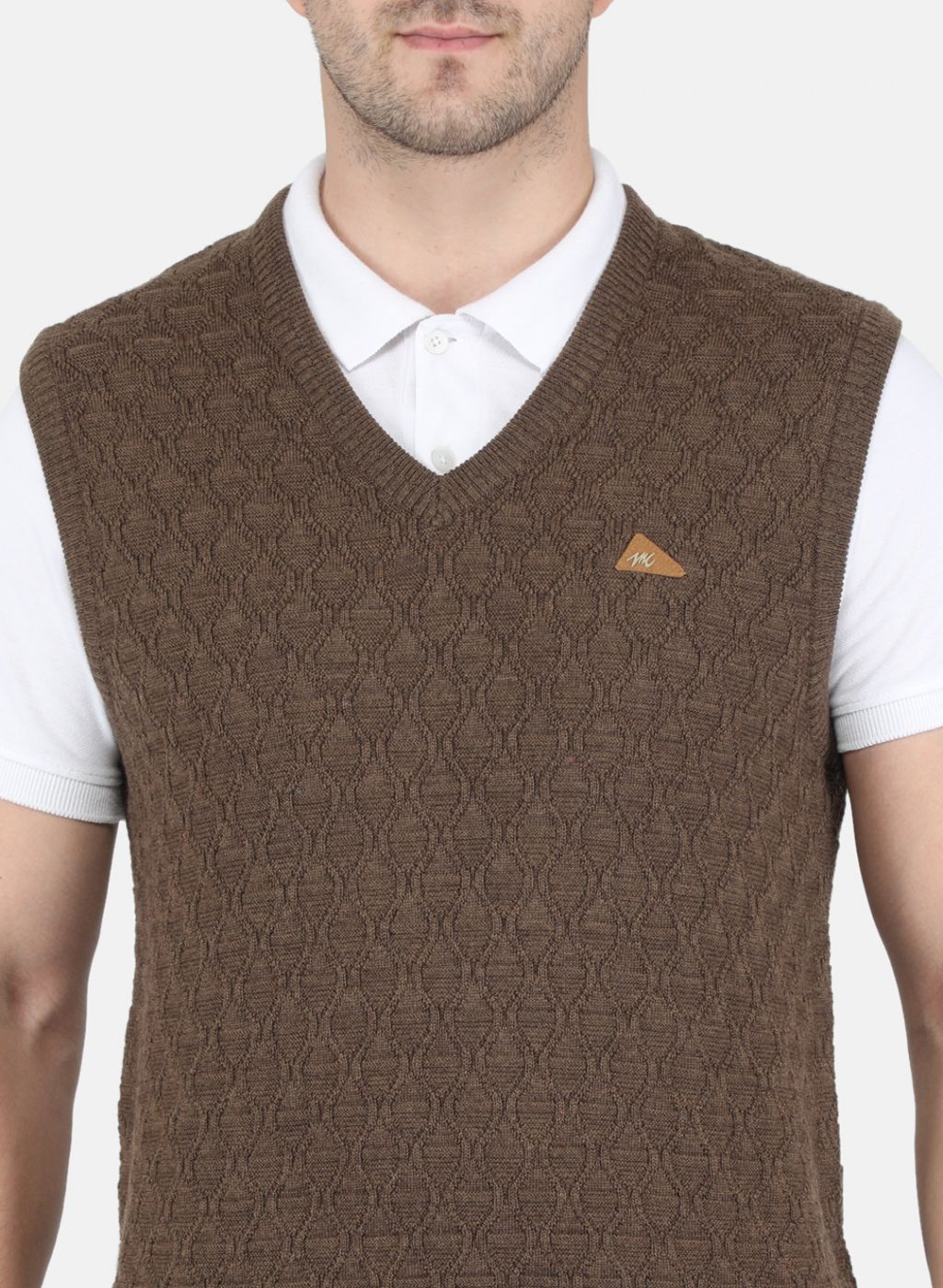 Men Brown Self Design Sweater