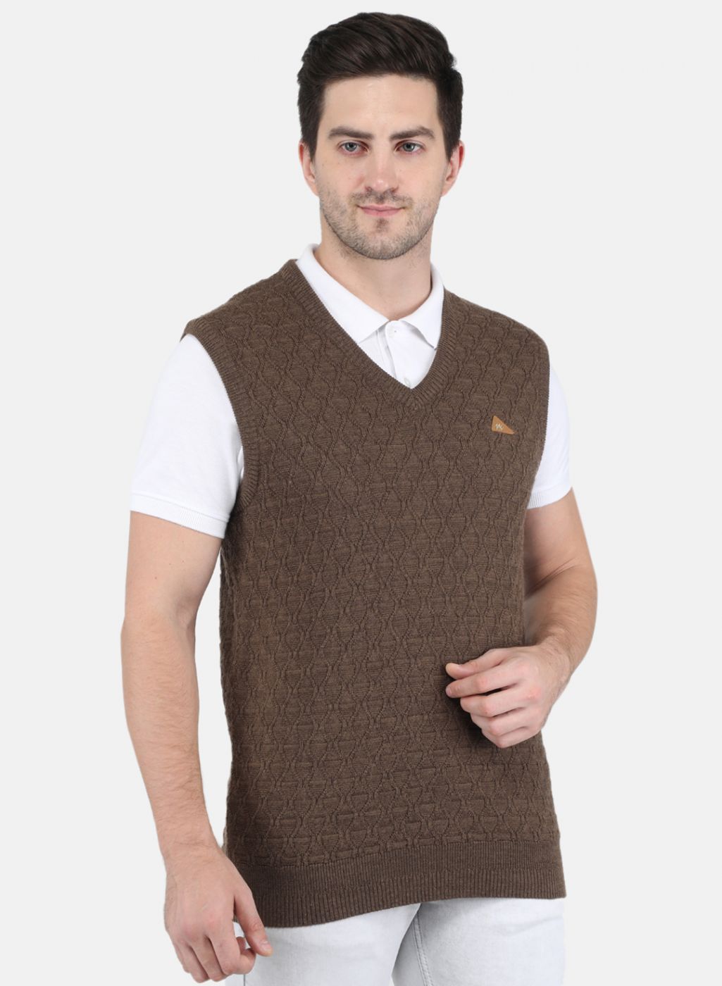 Men Brown Self Design Sweater