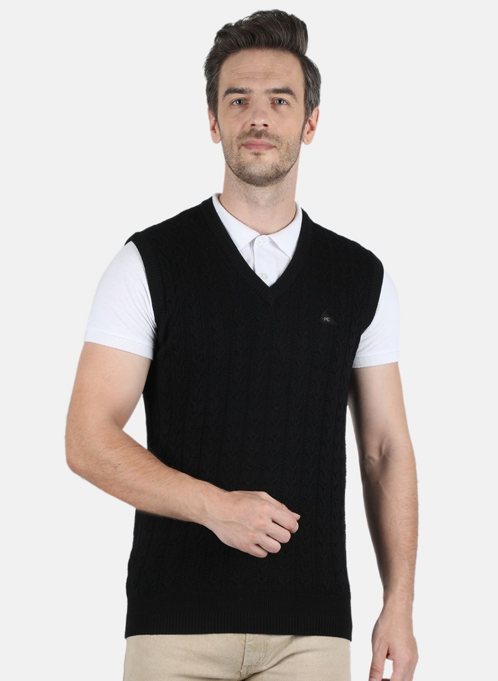 Men Black Self Design Sweater