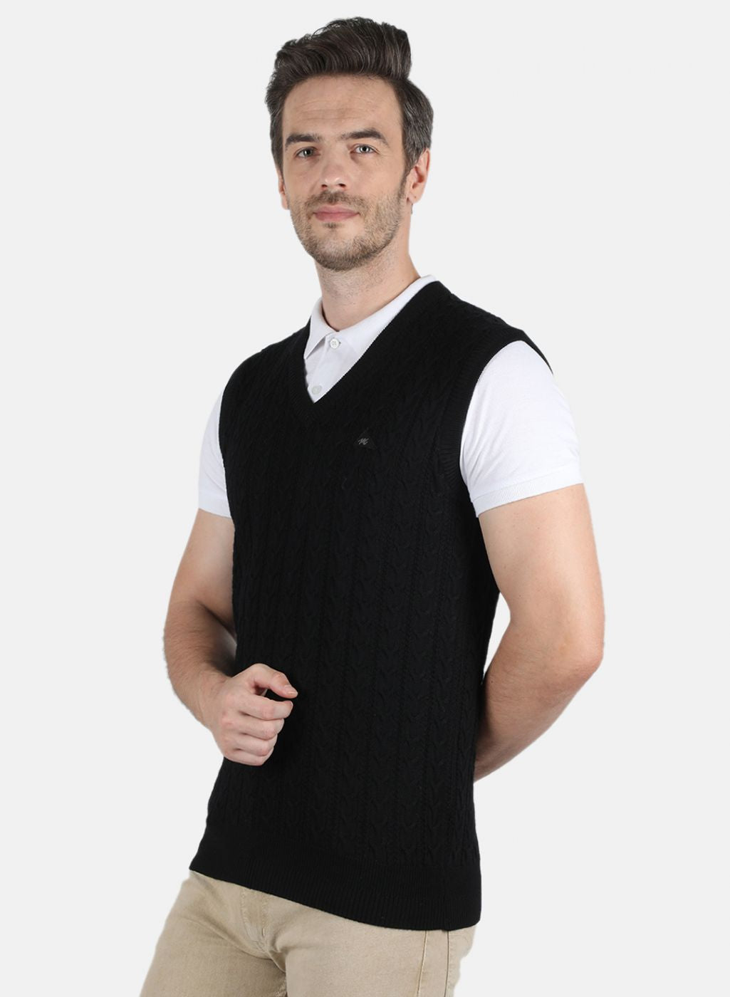 Men Black Self Design Sweater