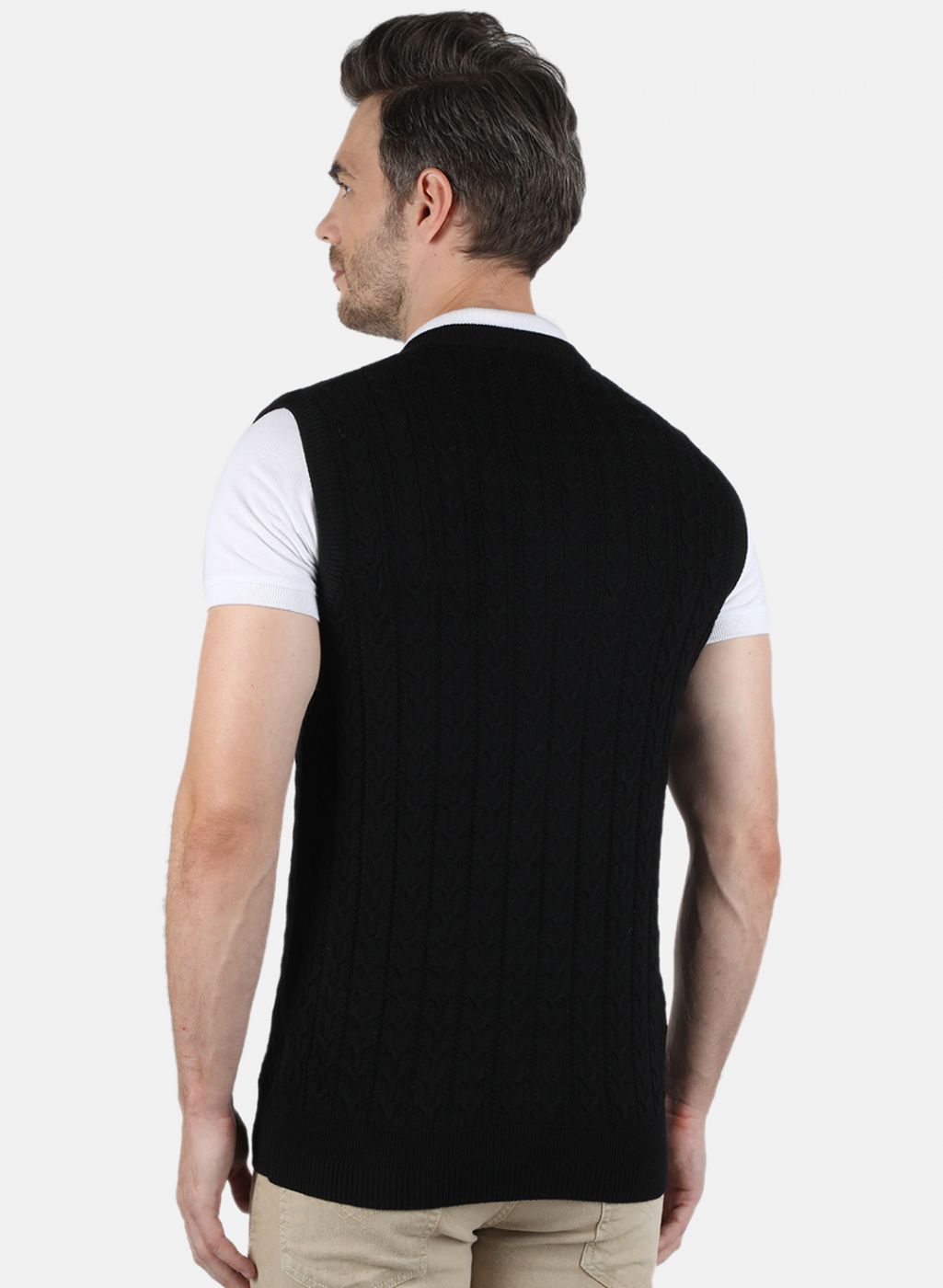 Men Black Self Design Sweater