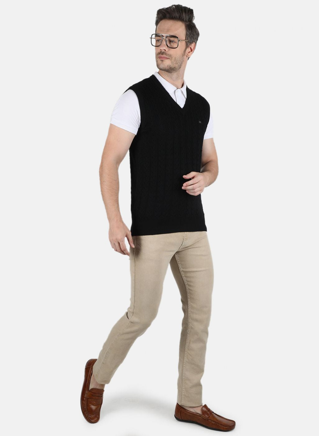 Men Black Self Design Sweater