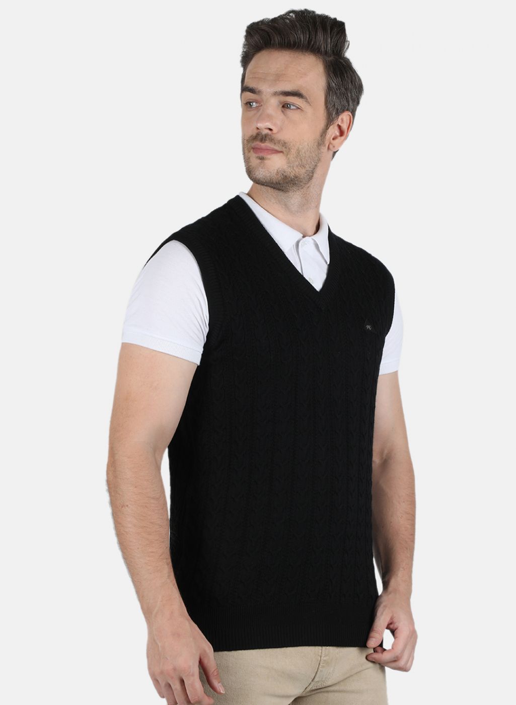 Men Black Self Design Sweater