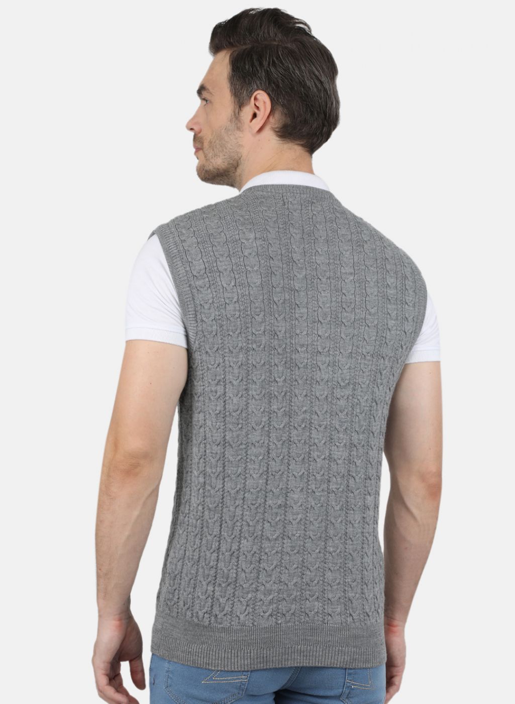 Men Grey Self Design Sweater