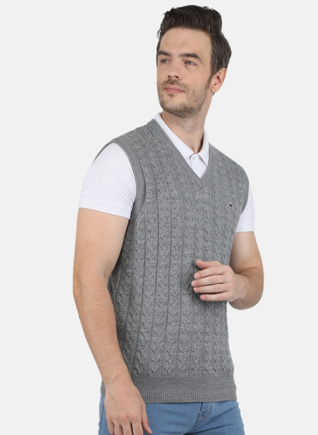 Men Grey Self Design Sweater