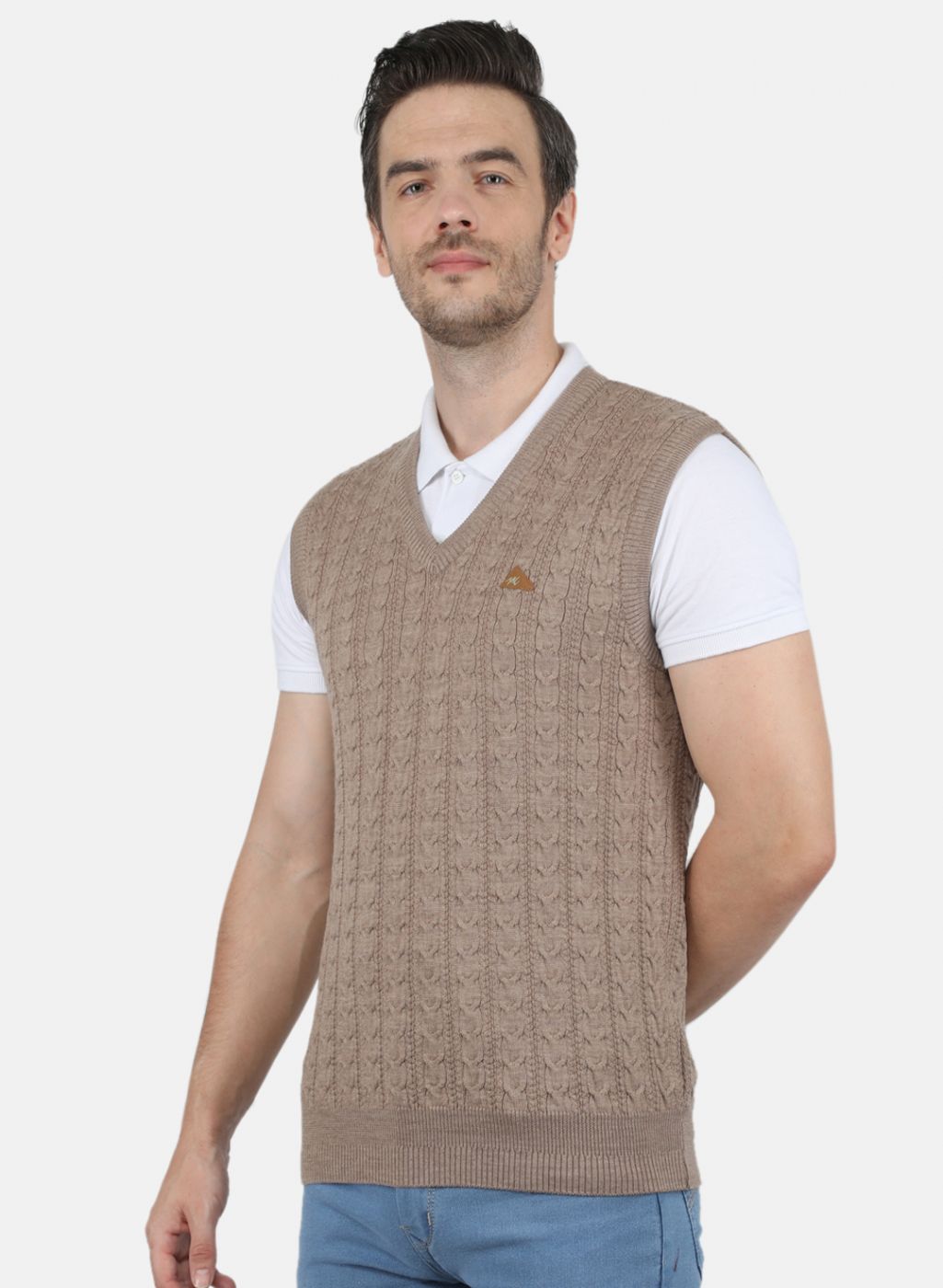 Men Beige Self Design Sweater