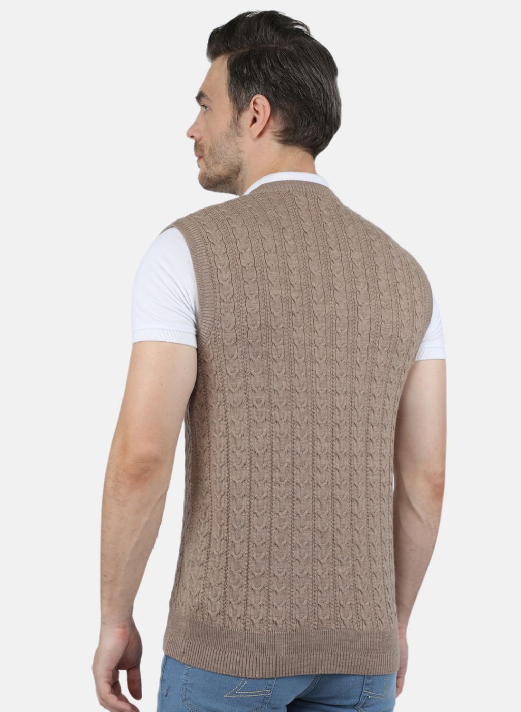 Men Beige Self Design Sweater